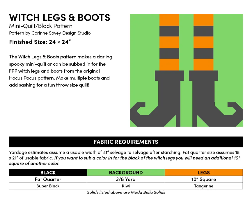 Witch Legs and Boots Mini-quilt/Block PDF Pattern
