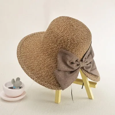 Women's Sun Hat Big Bow Wide Brim Floppy Summer Hats For Women