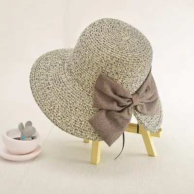 Women's Sun Hat Big Bow Wide Brim Floppy Summer Hats For Women