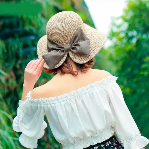 Women's Sun Hat Big Bow Wide Brim Floppy Summer Hats For Women